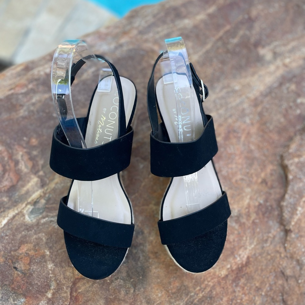 Coconuts by Matisse Black Espadrille Wedge Sandals NWOT